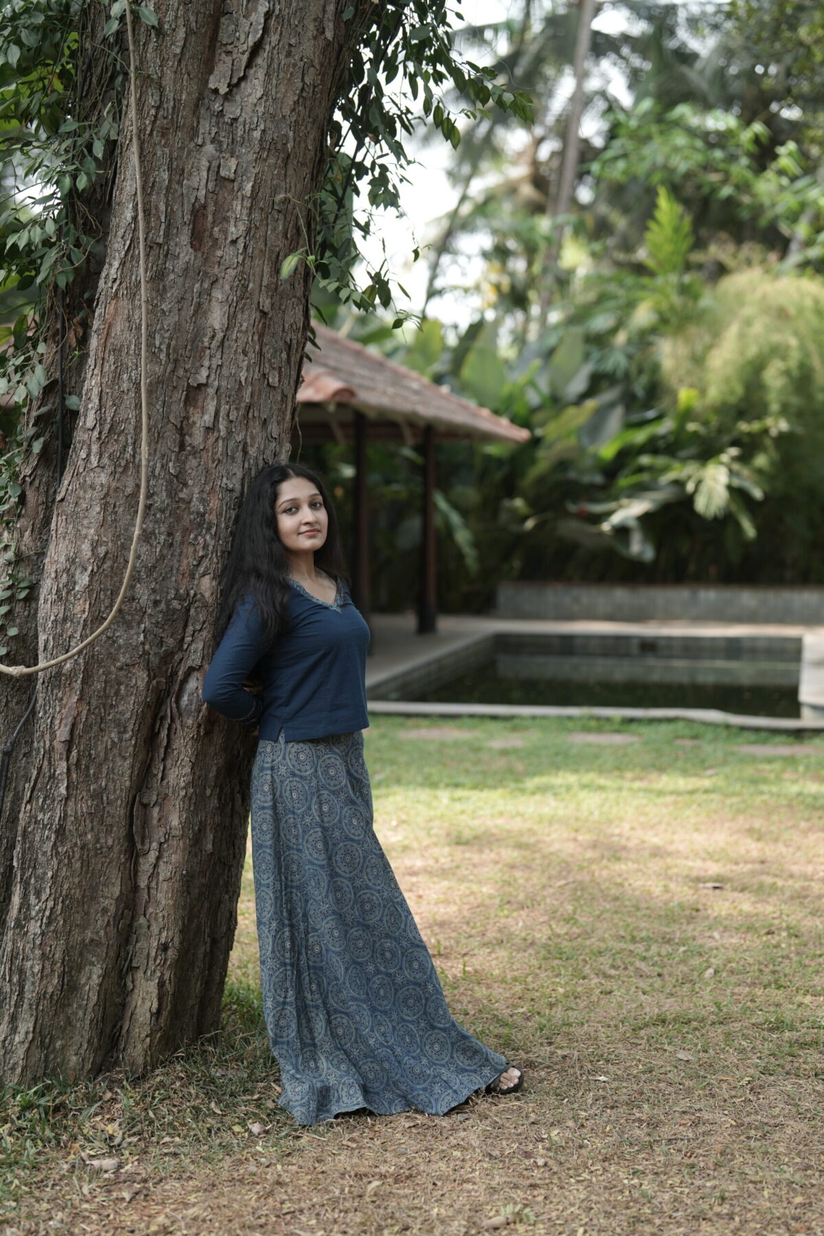 Ajrakh Cotton Blue Printed Skirt
